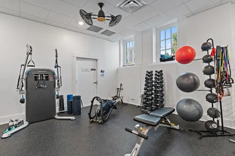 a view of a room with gym equipment