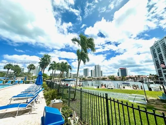 a view of a fountain and lake view