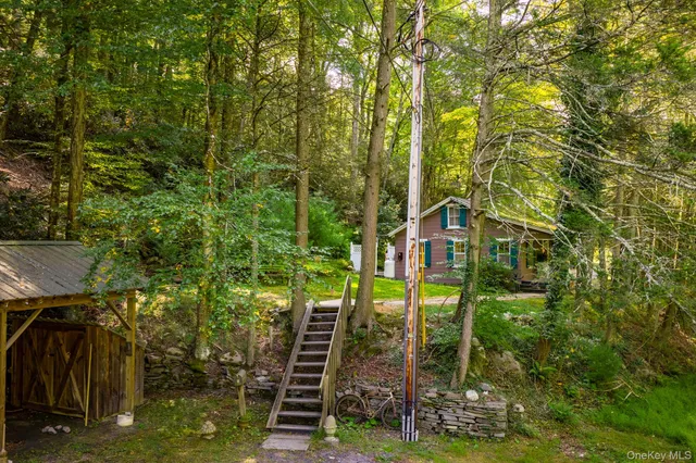a view of a porch with wooden floor