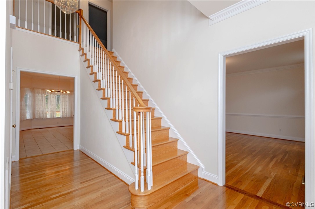 12904 Chipstead Road Chester, VA 23831 - Photo 4 of 50 a view of staircase with wooden floor and white walls