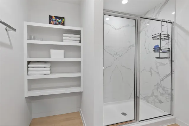 a bathroom with a shower