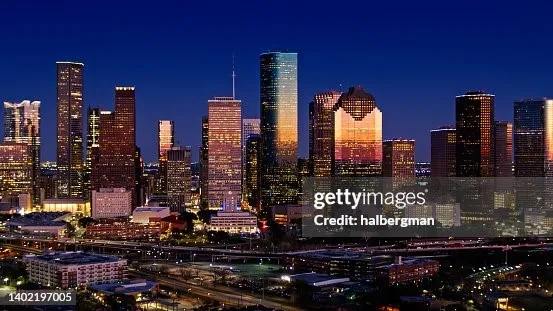 a city view with tall buildings