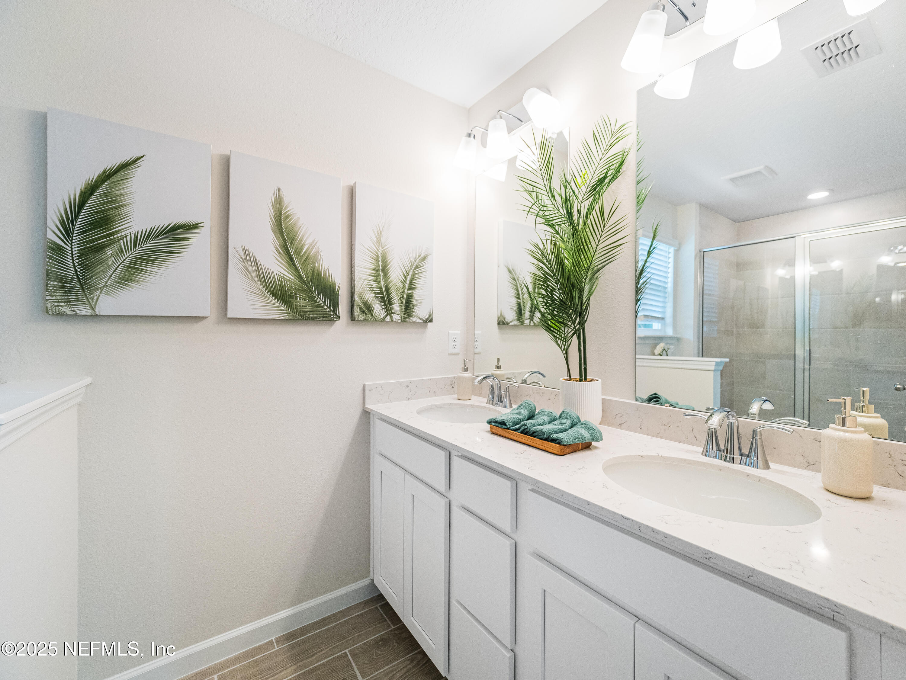 101 Hubbard Bend St. Augustine, FL 32092 - Photo 29 of 42 a bathroom with a sink a mirror and a potted plant