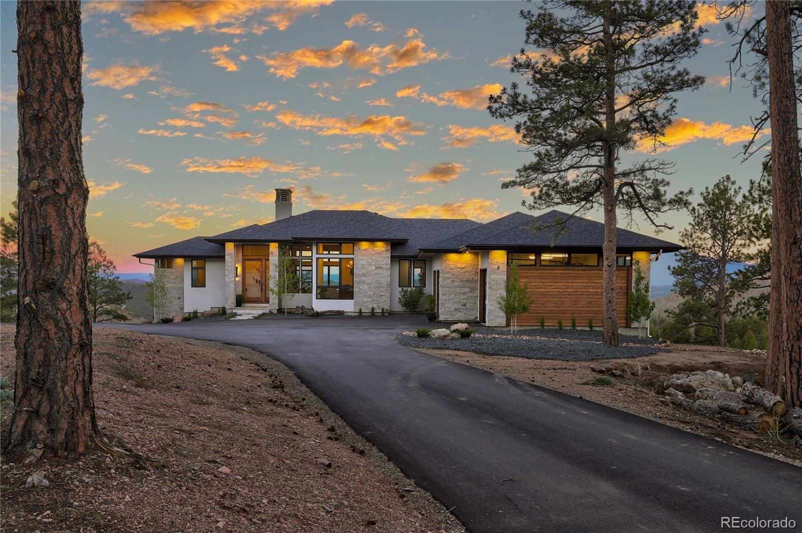 31995 Half Peak Trail Pine, CO 80470 - Photo 2 of 40 a front view of a house with yard tree and outdoor seating
