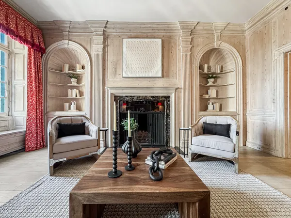 a kitchen with a sink and a refrigerator