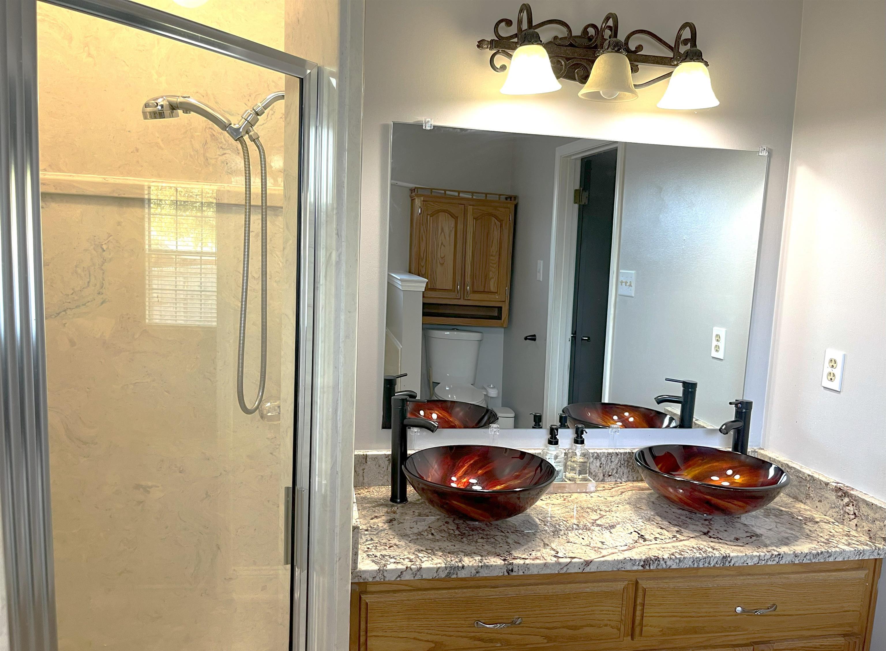 4020 Meade Lake Road Millington, TN 38053 - Photo 15 of 23 Bathroom featuring vanity, toilet, and an enclosed shower