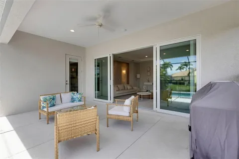 a living room with furniture and a table