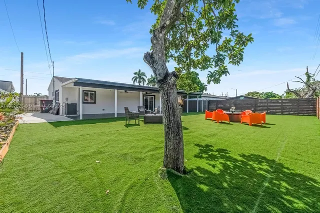 a view of a house with a backyard and a garden