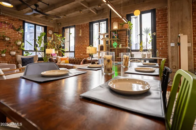 a building outdoor space with patio furniture