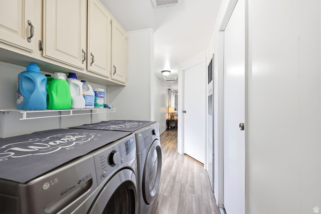 1525 South 400 East, Unit 13 Springville, UT 84663 - Photo 24 of 32 Dedicated laundry area featuring overhead cabinetry, a wire storage shelf, and wood-finish flooring
