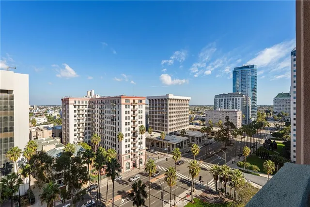 a view of a city with tall buildings