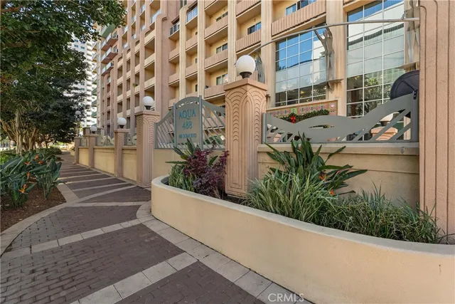 a view of a building with garden