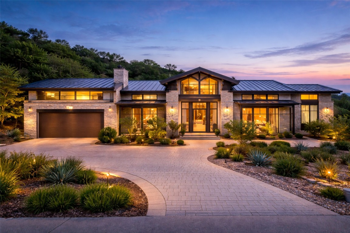 8224 Bar K Ranch Road Lago Vista, TX 78645 - Photo 2 of 25 Virtual Rendering of the Front of this gorgeous, contemporary home! A circular driveway, expansive glass windows, and standing seam roof, set against a spectacular backdrop of the Texas Hill Country and Lake Travis views!