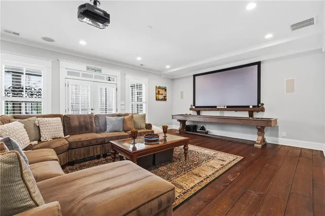 an aerial view of a house with a swimming pool