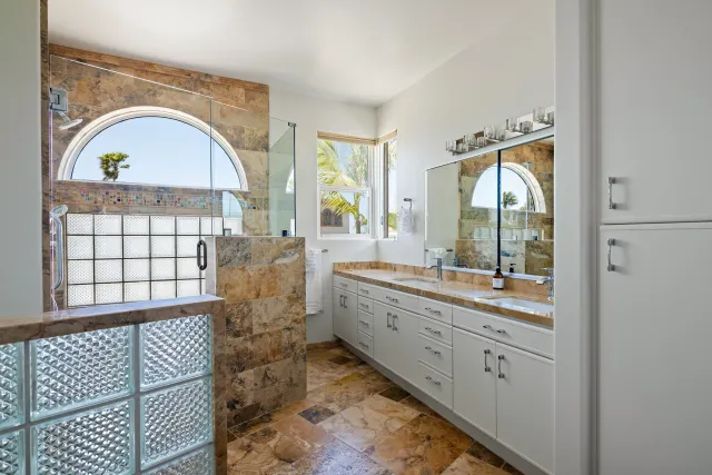 a living room with a large window