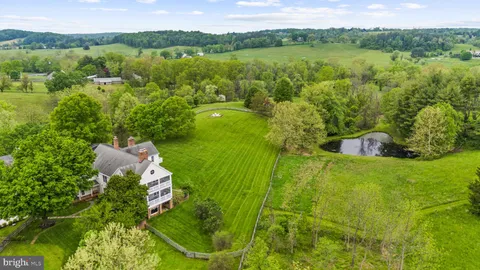 a view of a lush green outdoor space with a lake view and mountain view