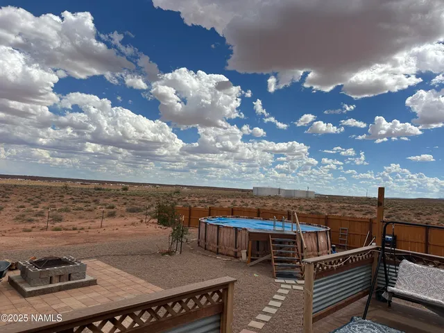 a view of a terrace with sky view