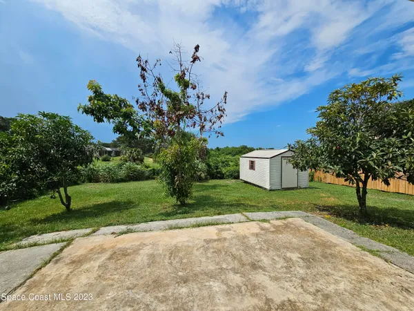 a view of a house with a yard and a large tree