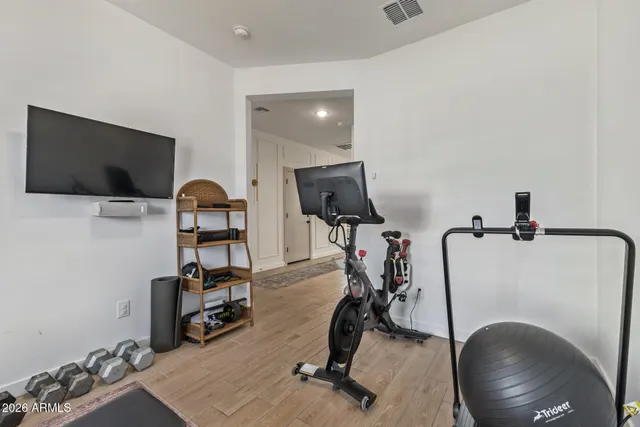 a view of a room with gym equipment