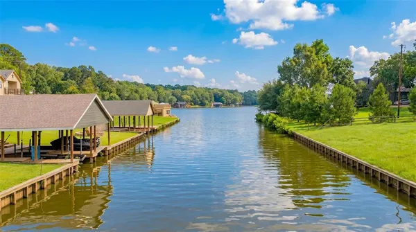 a view of a lake with a outdoor space