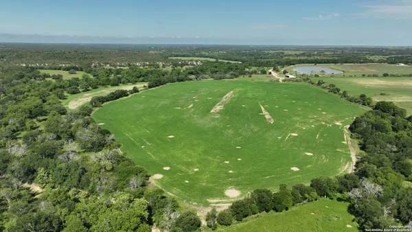 a view of a field with an ocean