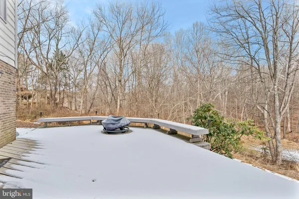 a view of a yard covered in snow