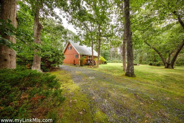 a view of house with backyard and tree