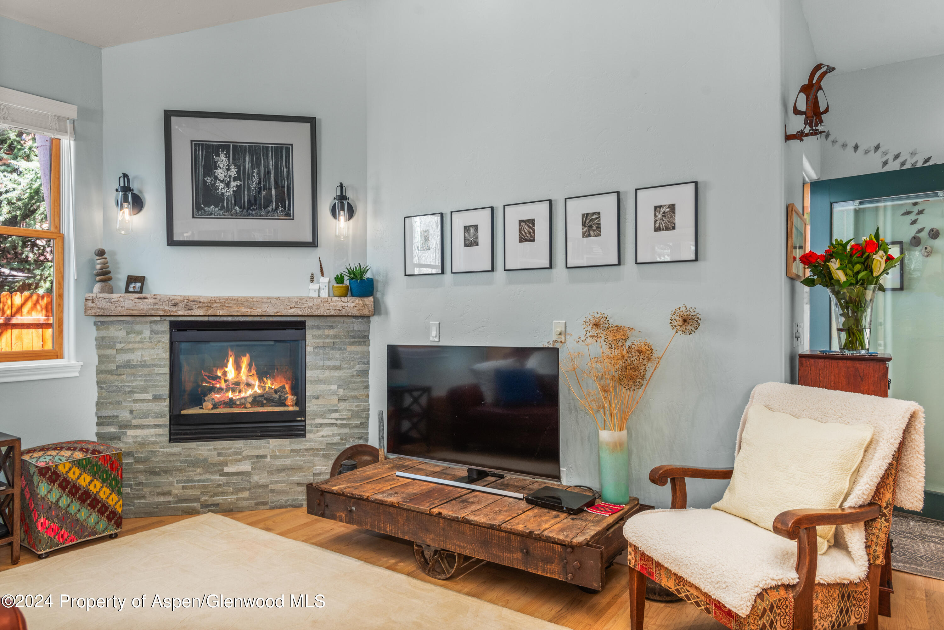 325 Summerset Lane, Unit A Basalt, CO 81621 - Photo 6 of 22 a living room with furniture a flat screen tv and a fireplace
