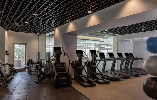a view of a room with gym equipment