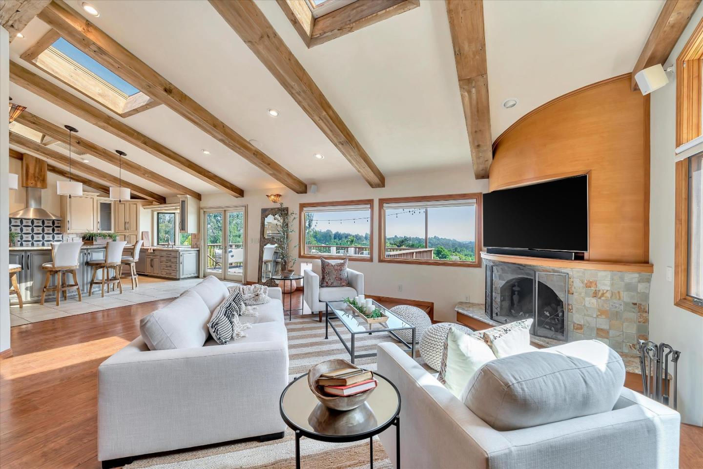 521 Amigo Road Soquel, CA 95073 - Photo 6 of 39 a living room with fireplace furniture and a flat screen tv