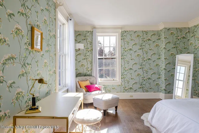 a living room with a couch and a table