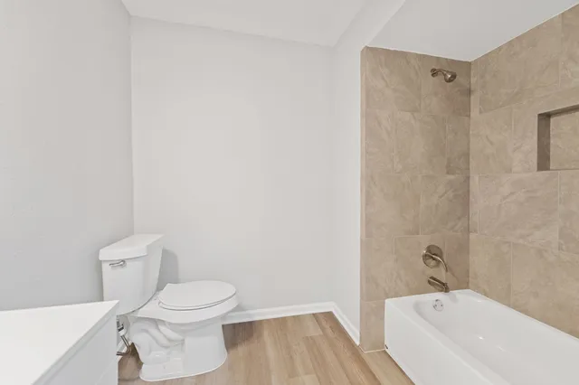 a bathroom with a toilet and a bathtub