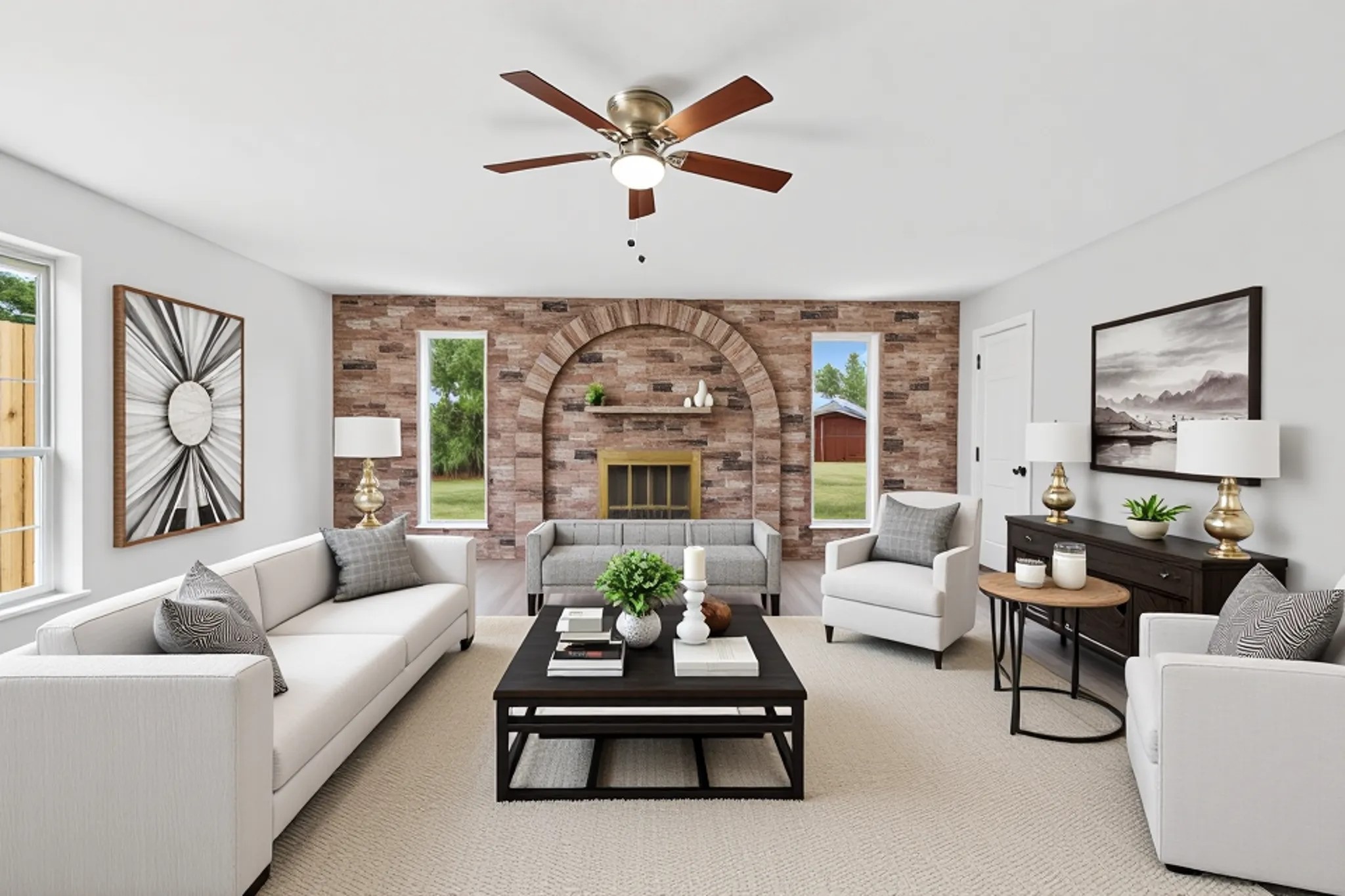 125 Bastrop Street Angleton, TX 77515 - Photo 2 of 18 a living room with furniture ceiling fan and a large window