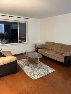 a living room with furniture and a rug