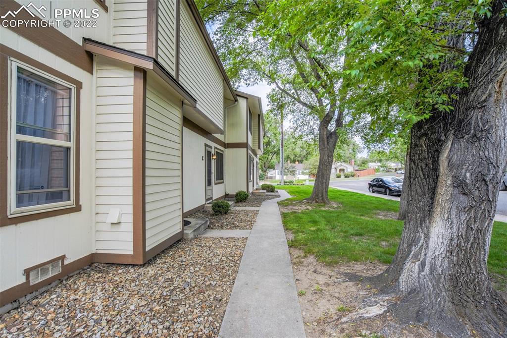 789 Alexander Road, Unit D Colorado Springs, CO 80909 - Photo 28 of 36 a view of a yard with plants and a large tree