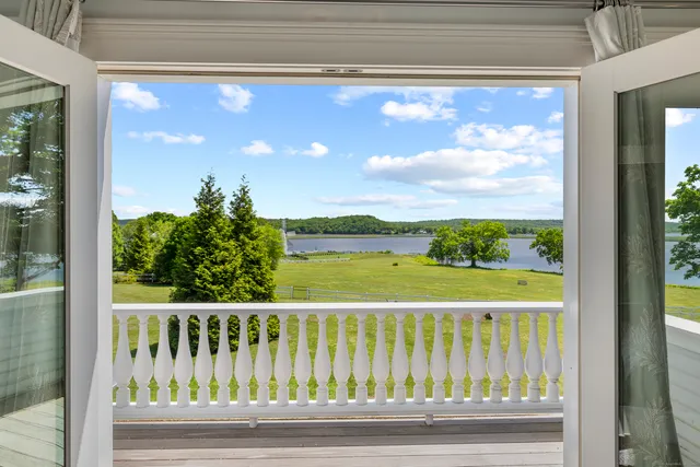 a view of a wooden balcony