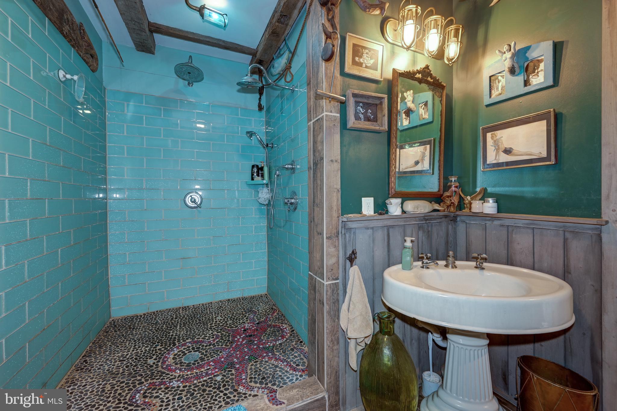 705 Woodlane Road Beverly, NJ 08010 - Photo 32 of 65 a bathroom with a sink a mirror and a shower