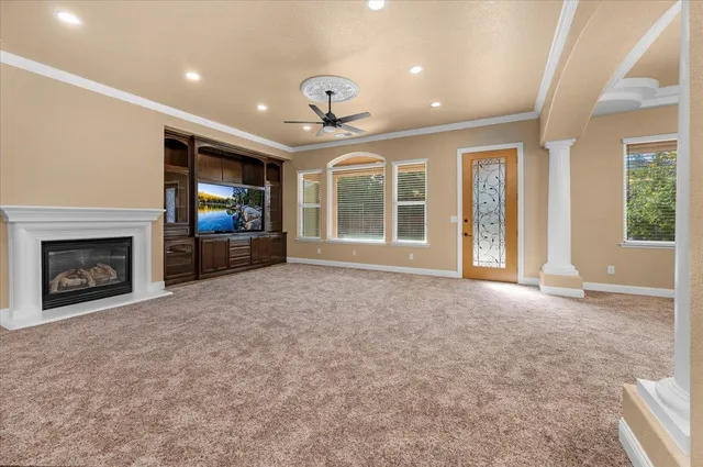 a view of a room with a chandeliers