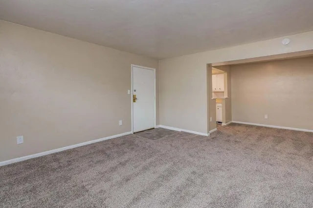 a view of an empty room and closet area