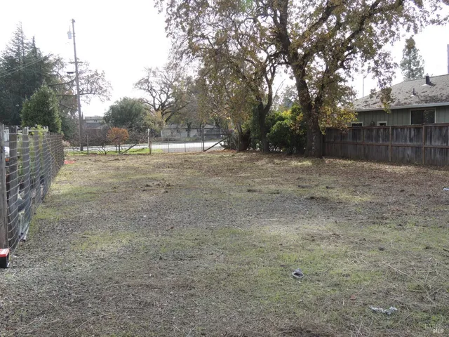 a view of dirt yard with a trees