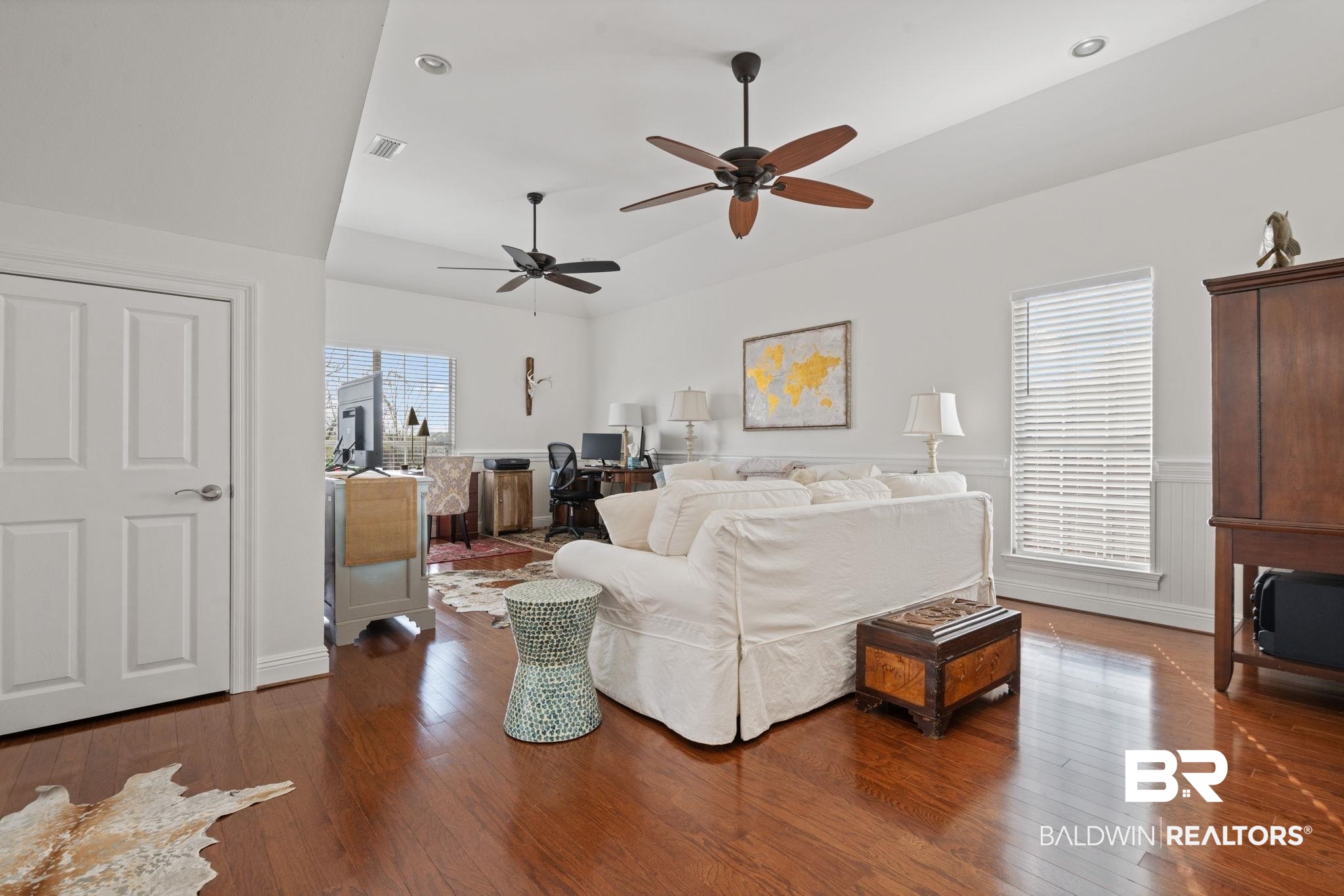 4771 Pecan Ridge East Mobile, AL 36619 - Photo 26 of 48 Living room featuring an office area, dark wood finished floors, and recessed lighting