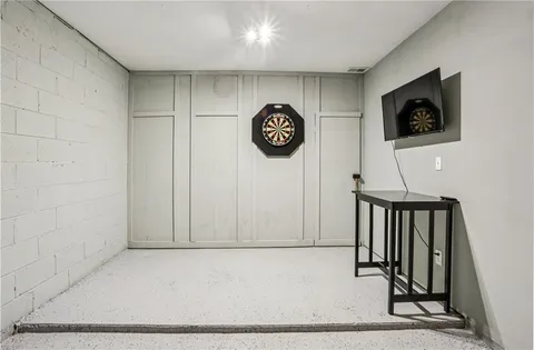 a view of a hallway with door