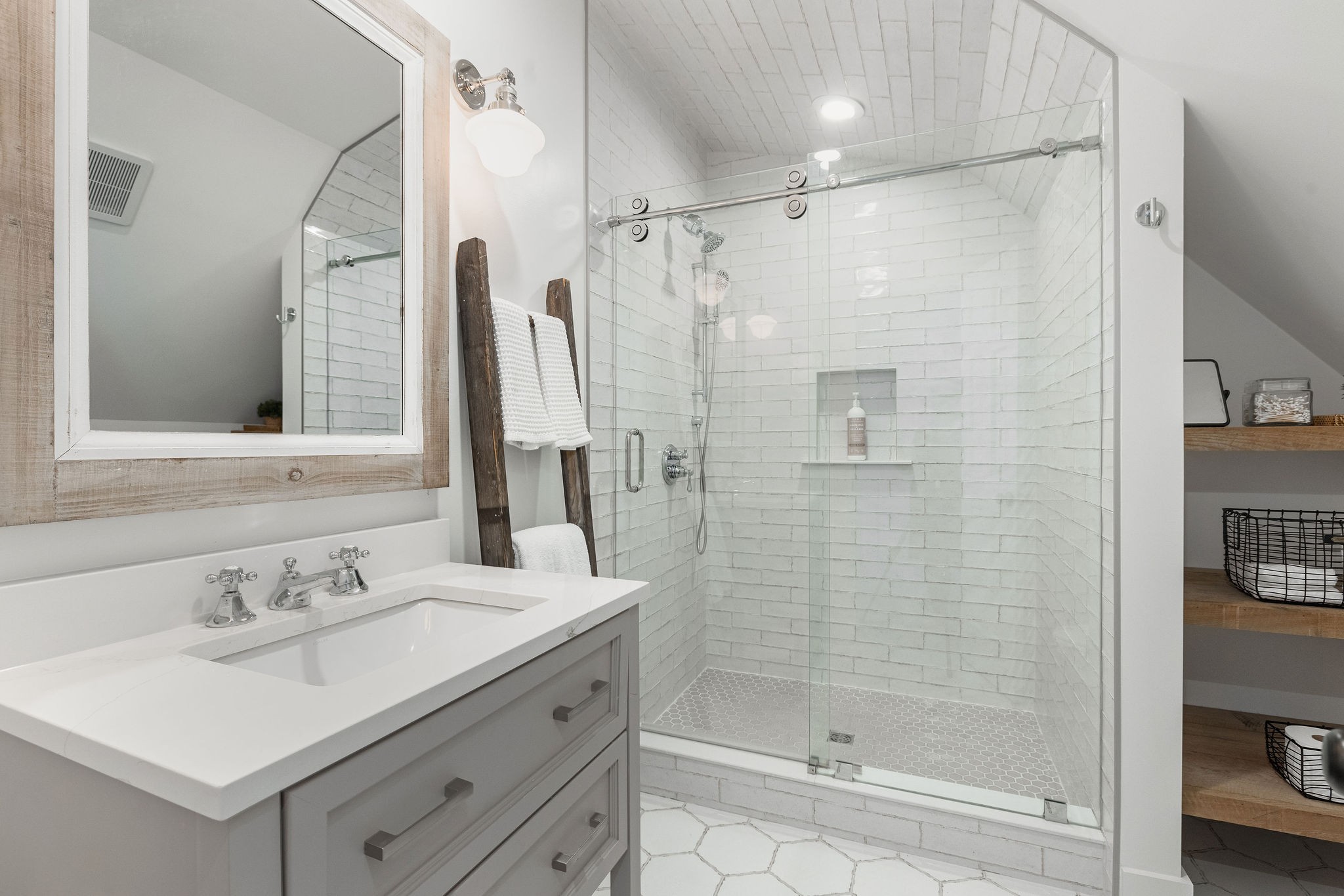 3309 Blazer Road Franklin, TN 37064 - Photo 18 of 32 a bathroom with a shower sink vanity and mirror