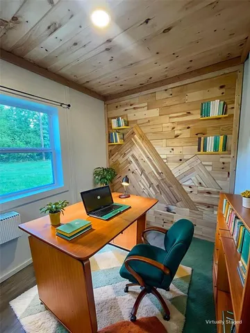 a work place with table and chairs