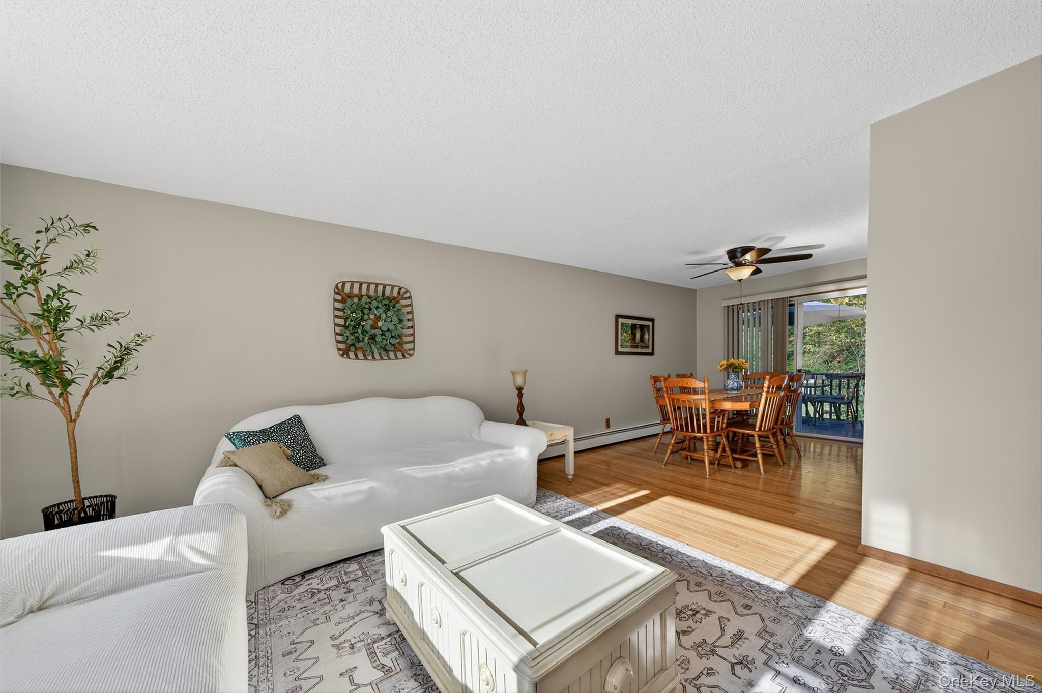 18 Rondack Road Middletown, NY 10941 - Photo 9 of 33 Living area featuring light wood-type flooring, ceiling fan, and a baseboard heating unit