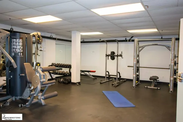 a view of a room with gym equipment