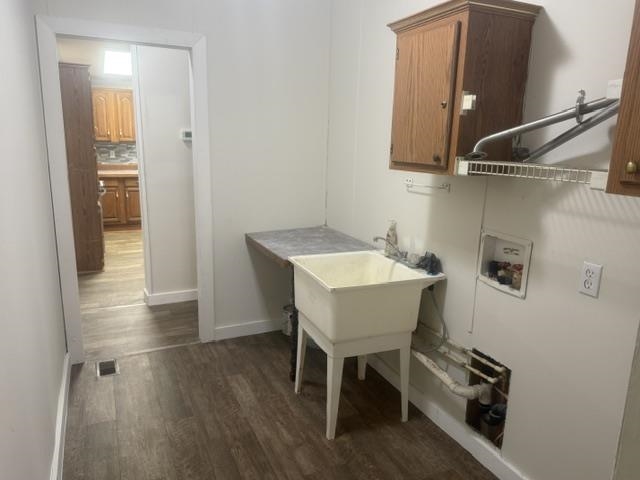 1100 Pine Top Road Toone, TN 38381 - Photo 14 of 40 Dedicated laundry area featuring a utility sink, wood-finish flooring, and wall-mounted cabinetry