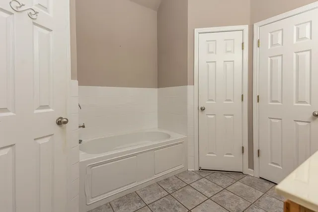 a bathroom with a bathtub
