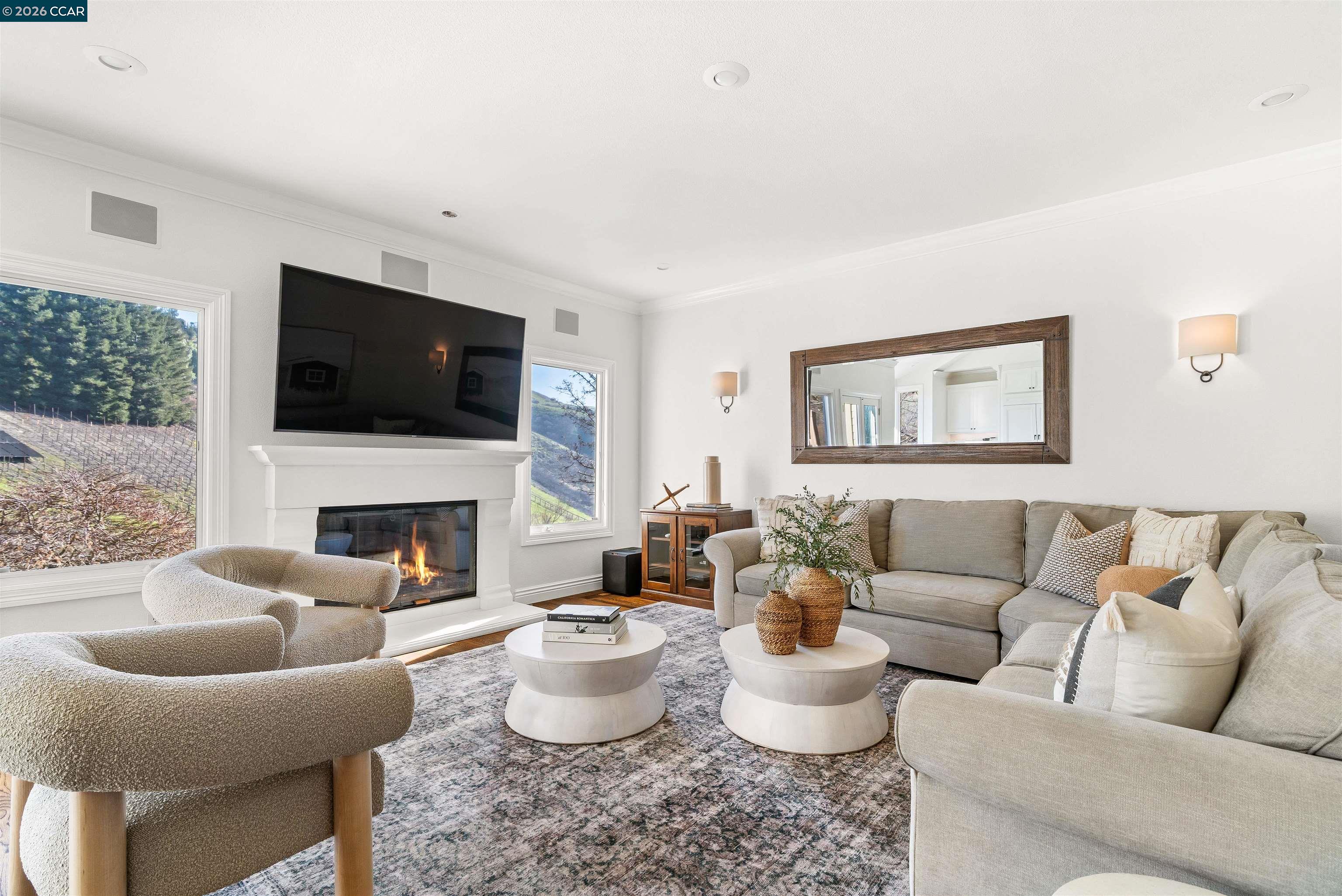 138 Sunhaven Road Danville, CA 94506 - Photo 24 of 60 a living room with furniture a fireplace and a flat screen tv