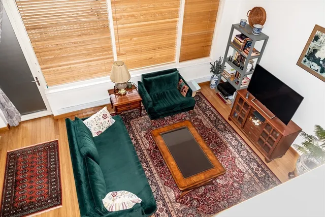 an aerial view of a fireplace and window